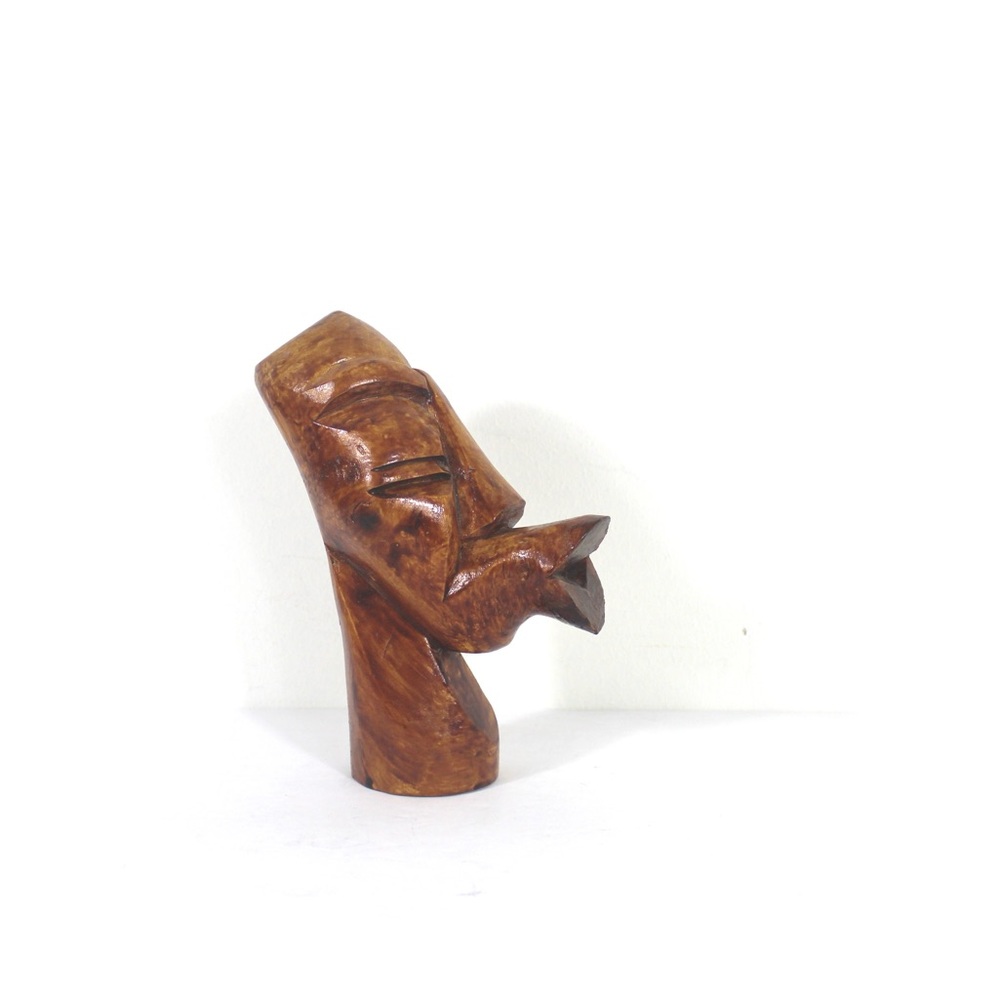 Vintage Carved Wood Head, African or Caribbean Wood Bust, Art Carving, Statue